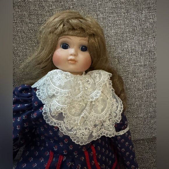 Classic Navy Blue Porcelain Doll with Lace by Victoria Ashley Originals - Picture 6 of 9